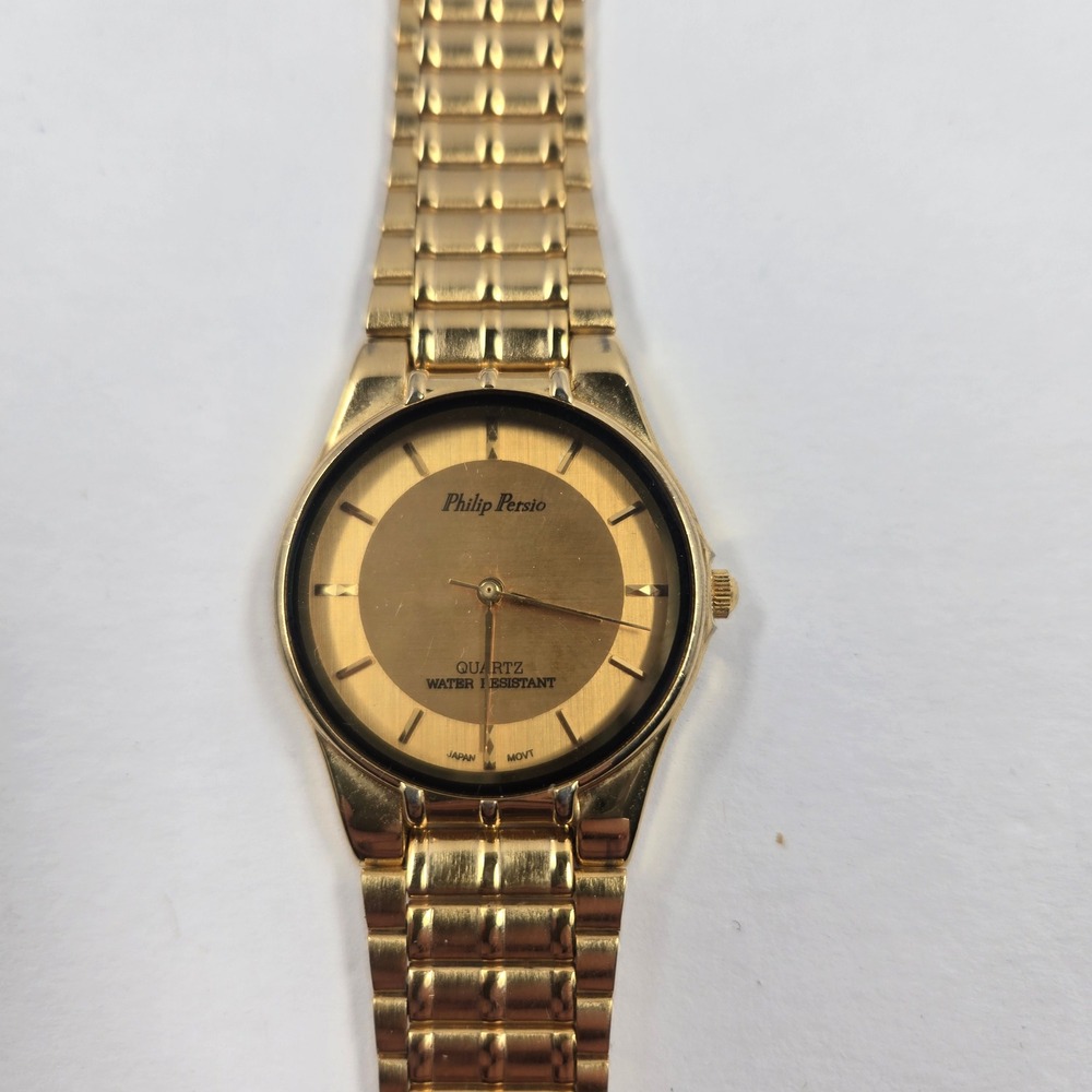 Philip Persio Vintage Mens Gold Tone Quartz Watch Small Japan Movt